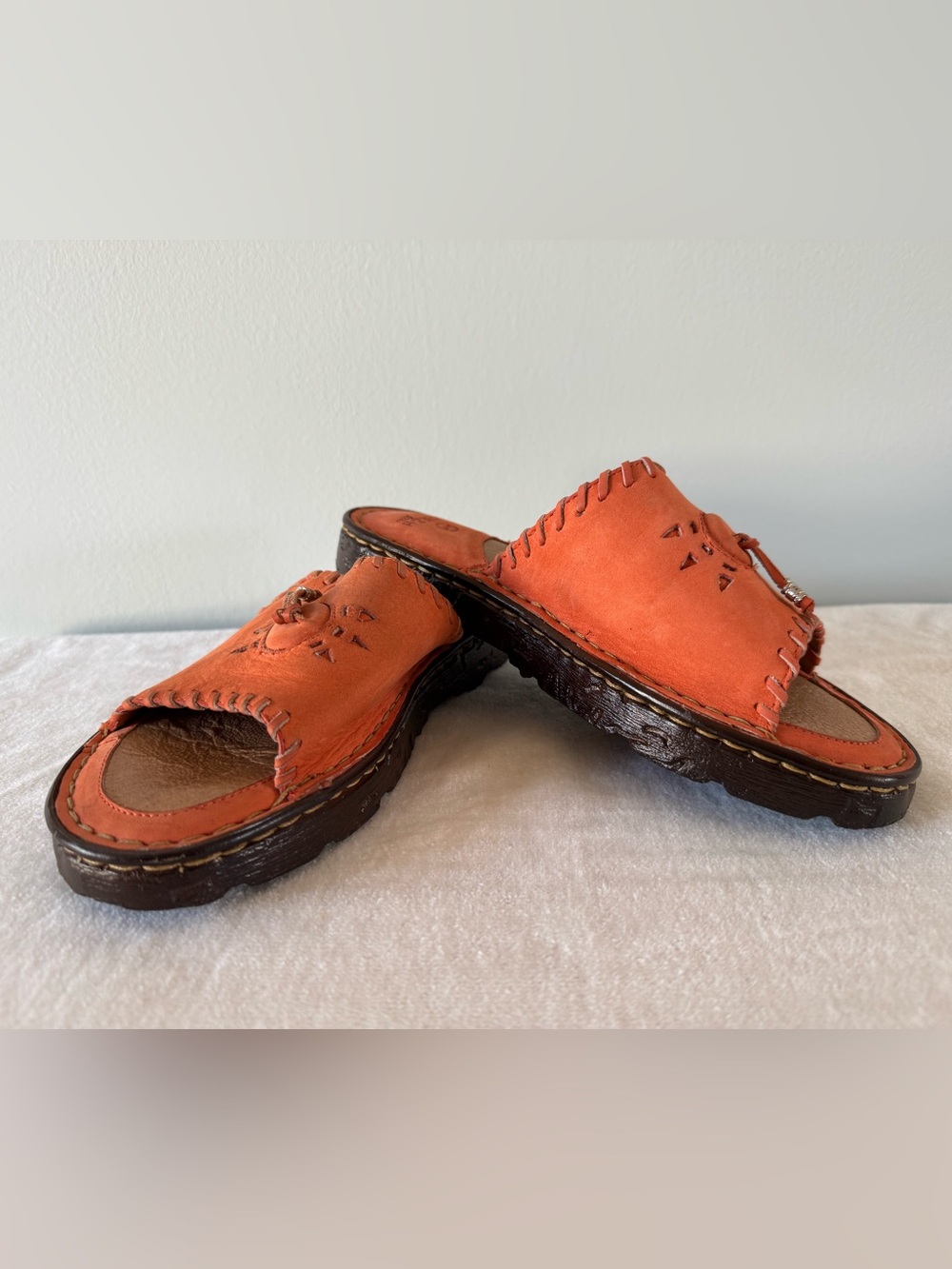 Double H Leather Western Women’s Orange Suede Slip-On Sandals